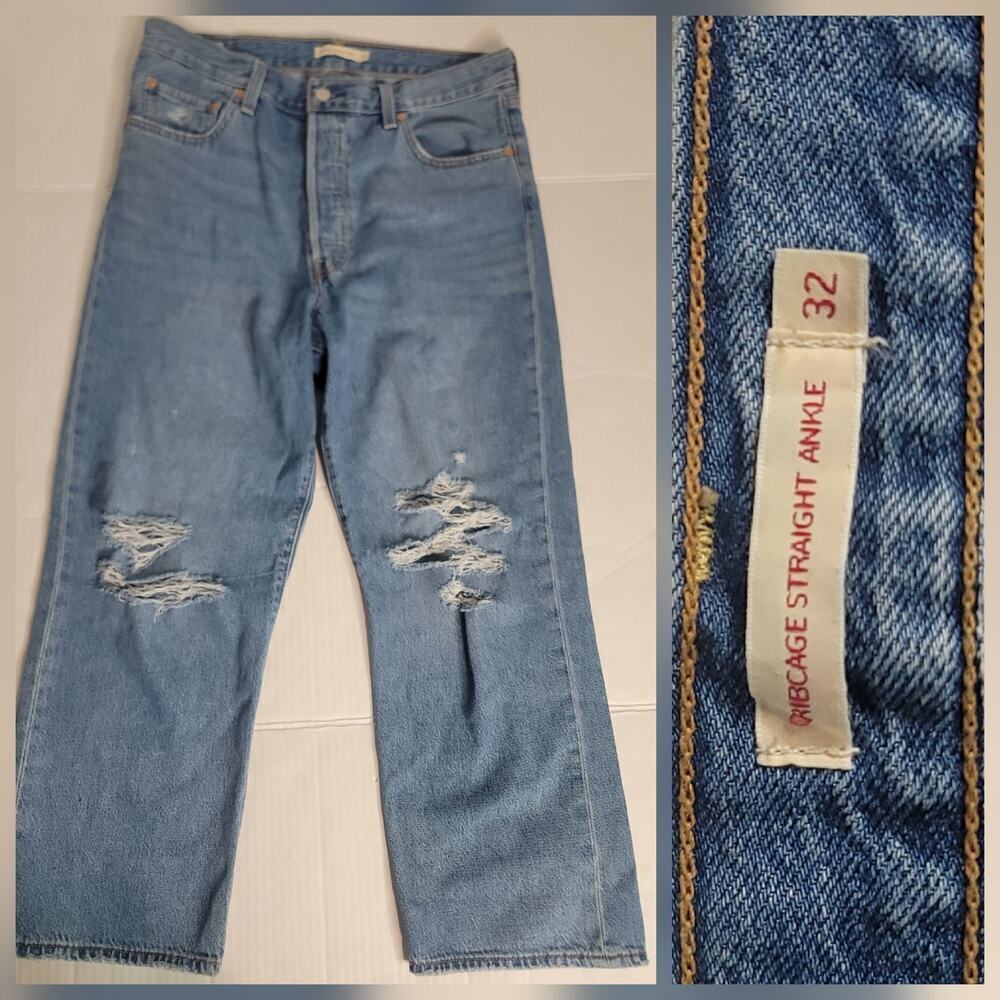 Levis Premium Jeans Womens SZ 32 Ribcage Straight Ankle Button Fly Big E
